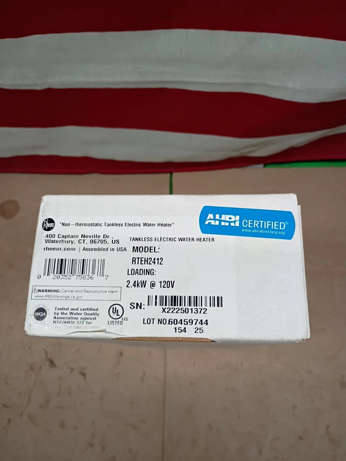 Rheem RTEH2412 2.4kW 120V Non-Thermostatic Tankless Water Heater Commercial NEW