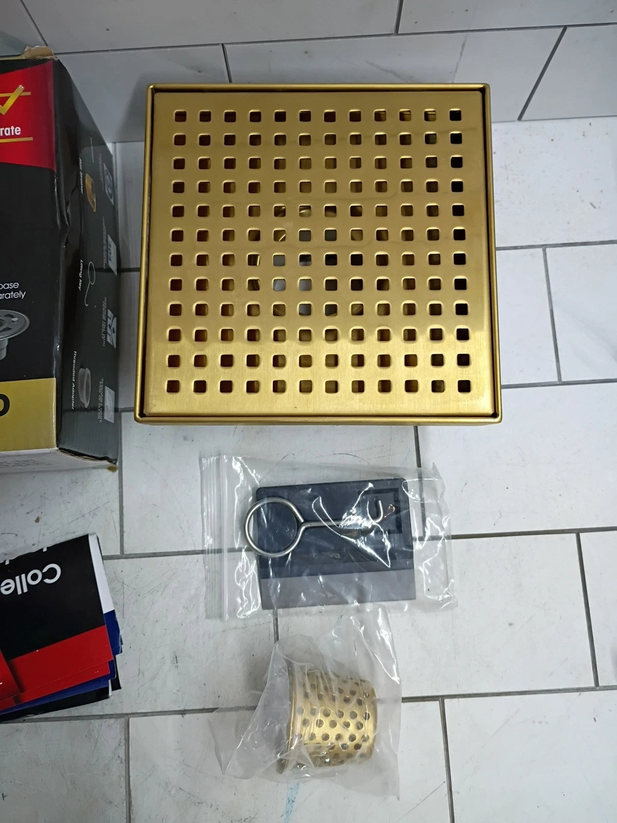 Reln FD0602SQBG 6" X 6" Square Shower Drain W/ Square Pattern Cover. Open Box