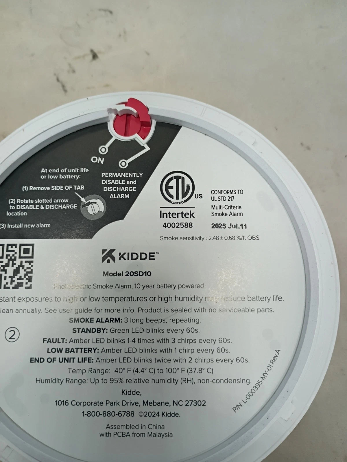 2 PACK Kidde Smoke Detector 10-Year Battery Powered LED Warning Light 20SD10