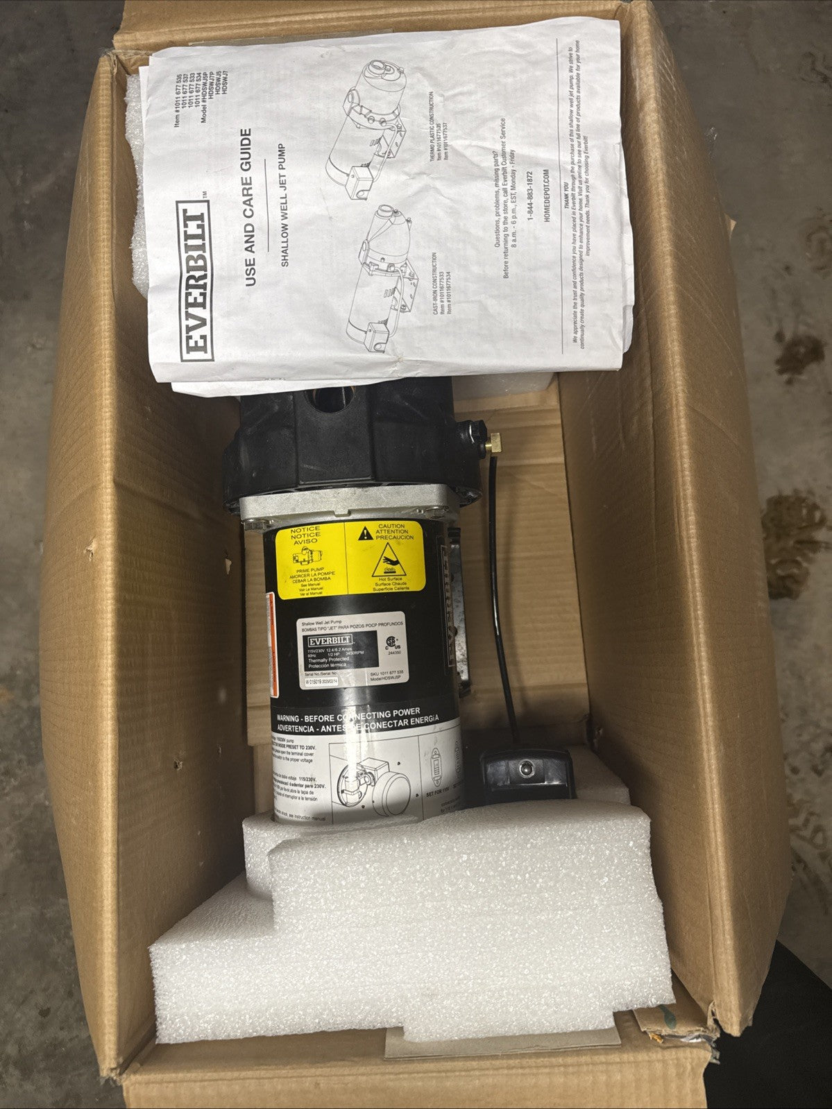 Everbilt 1/2 HP Shallow Well Jet Pump 1011677535. **Read Description**