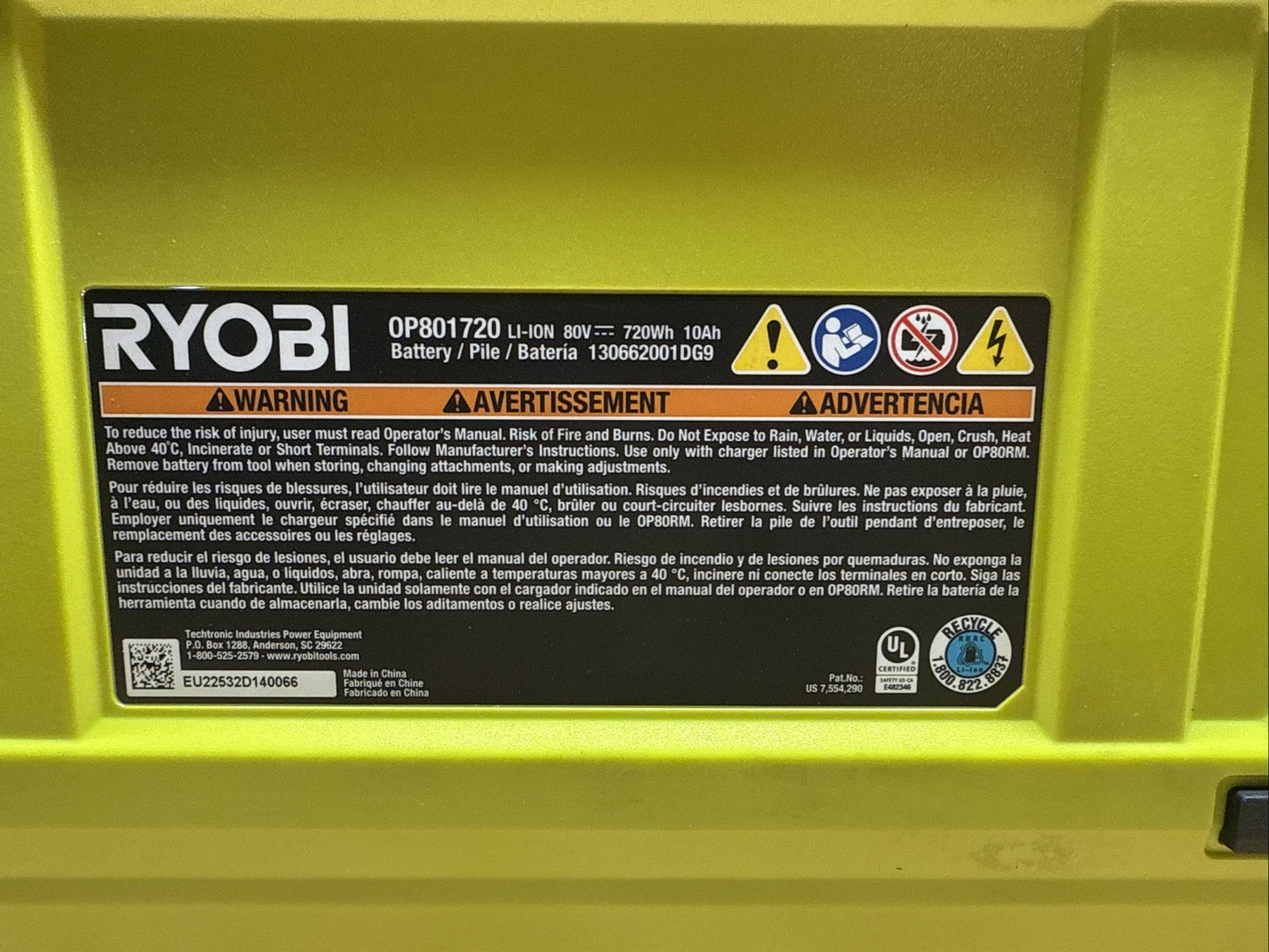 RYOBI 80V Battery 10 Ah Lithium-Ion Zero Turn Mower Battery (OP801720) OPEN BOX*