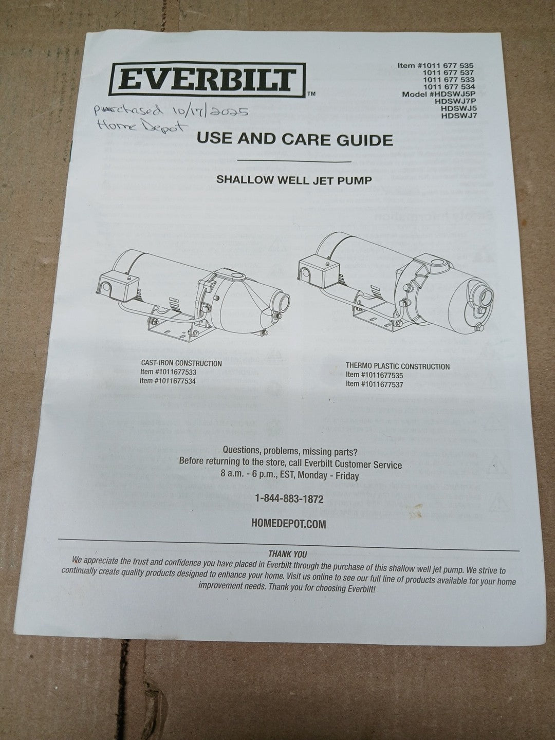 Everbilt 1 HP Professional Convertible Jet Pump *used* Read Description