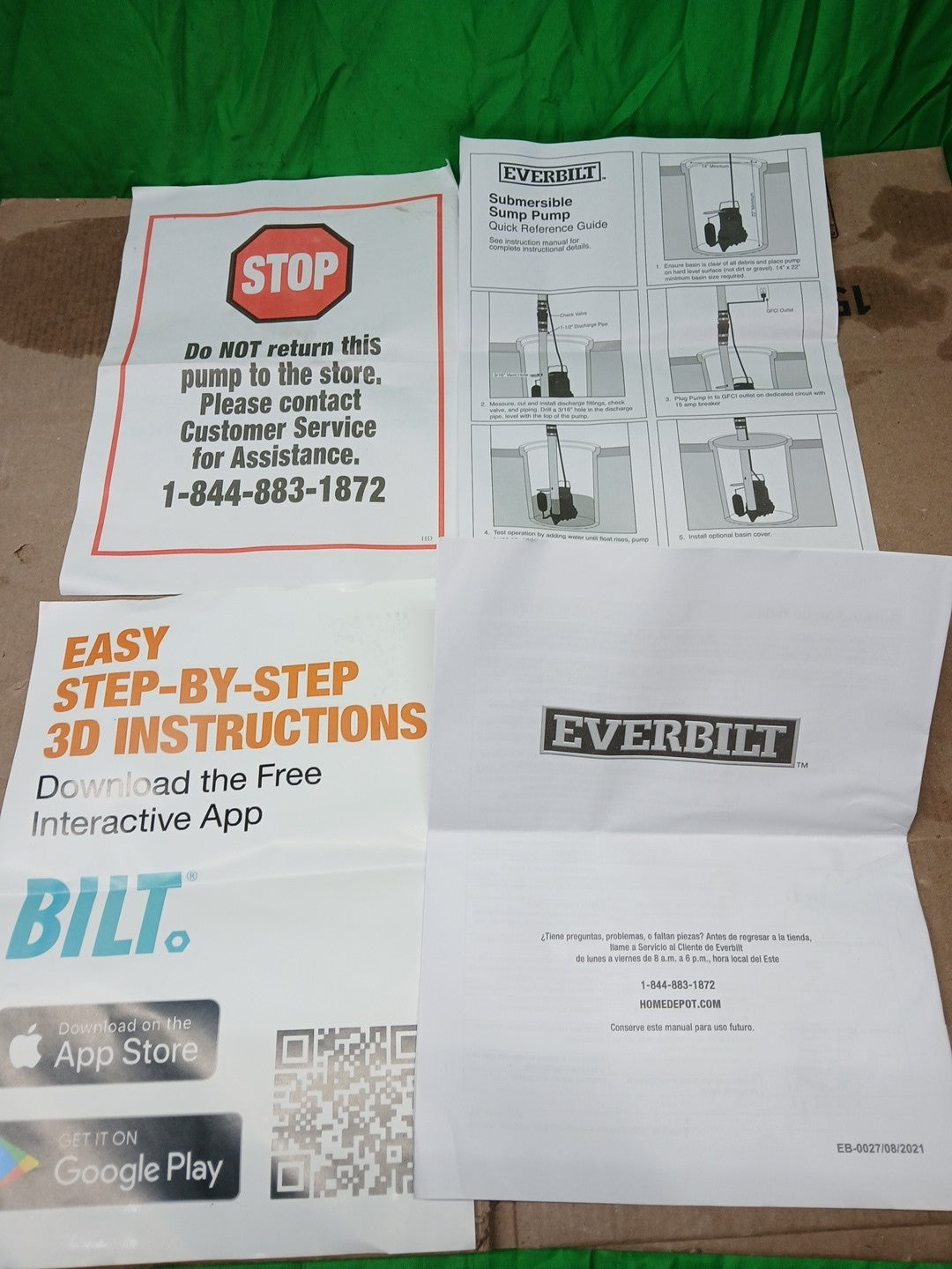 Everbilt 1/2 HP Cast Iron Sump Pump Model # HDS50 OPEN BOX.