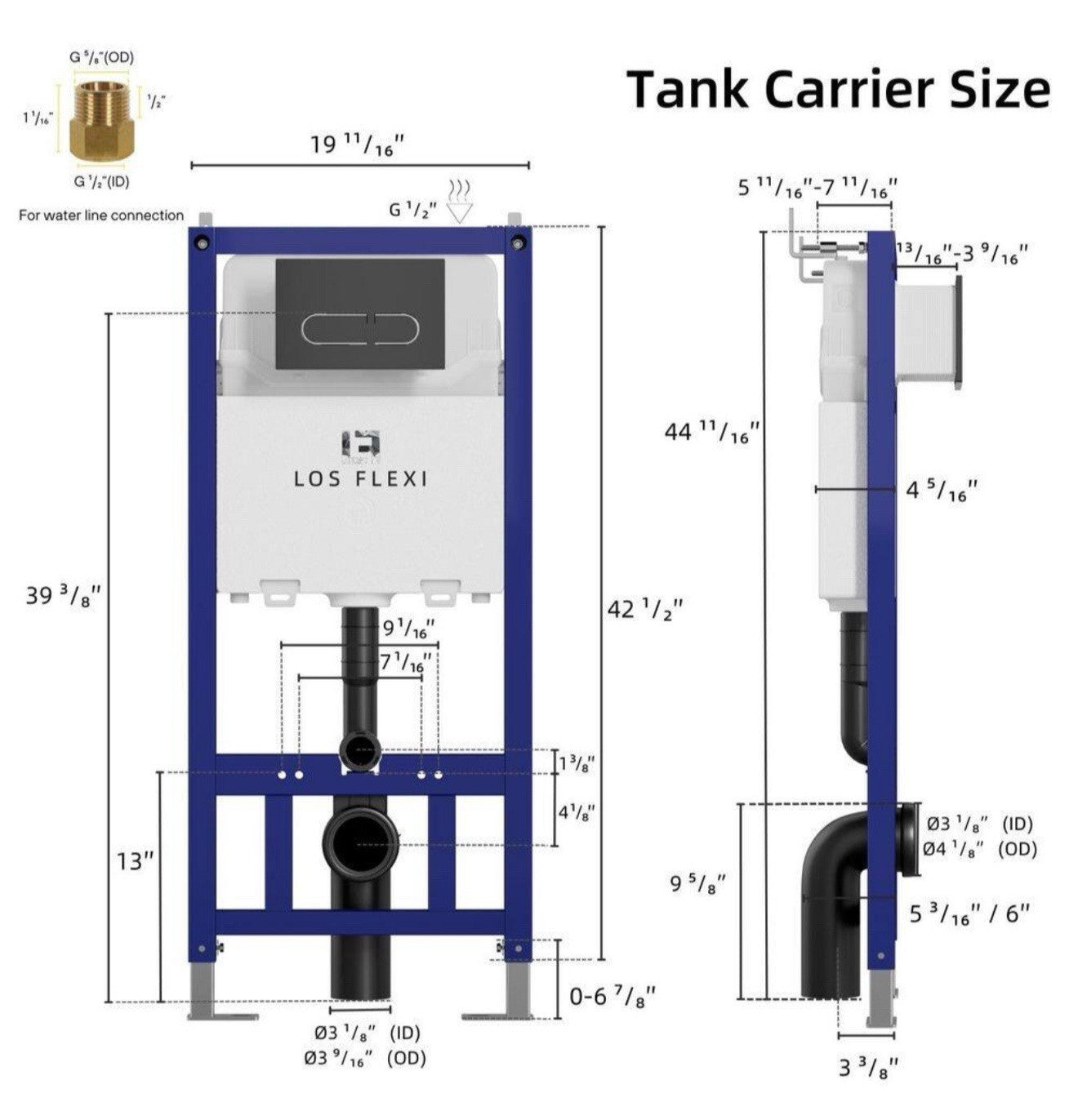 Los Flexi In-Wall Toilet Tank Carrier 0.8/1.6GPF w/ Flush Plate LF01TC01