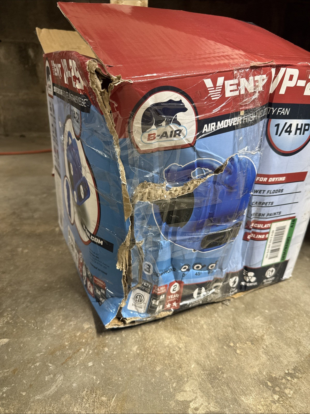 B-Air 1/4 HP Air Mover Blower Fan for Water Damage Restoration in Blue