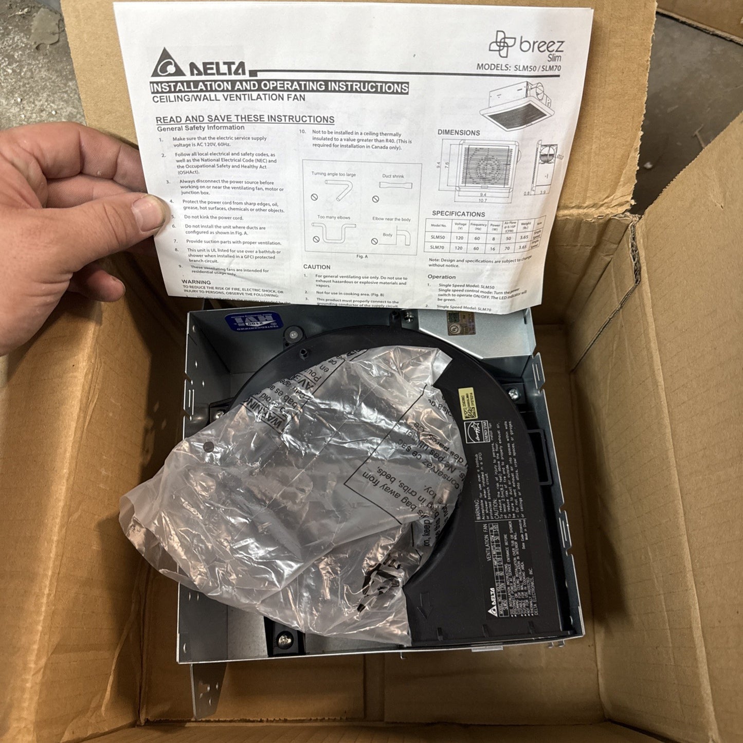 DELTA ELECTRONICS (AMERICAS), BreezSlim SLM50 50 CFM Exhaust Bath Fan, White