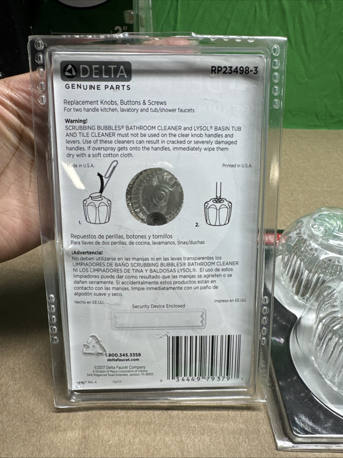 3PACK Delta Hot and Cold Acrylic Knob Handles Set Clear for Faucets RP23498-3