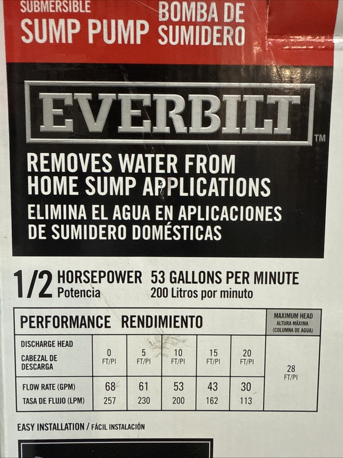 Everbilt 1/2 HP Corrosion Resistant Aluminum Sump Pump w/ Teather Float Switch