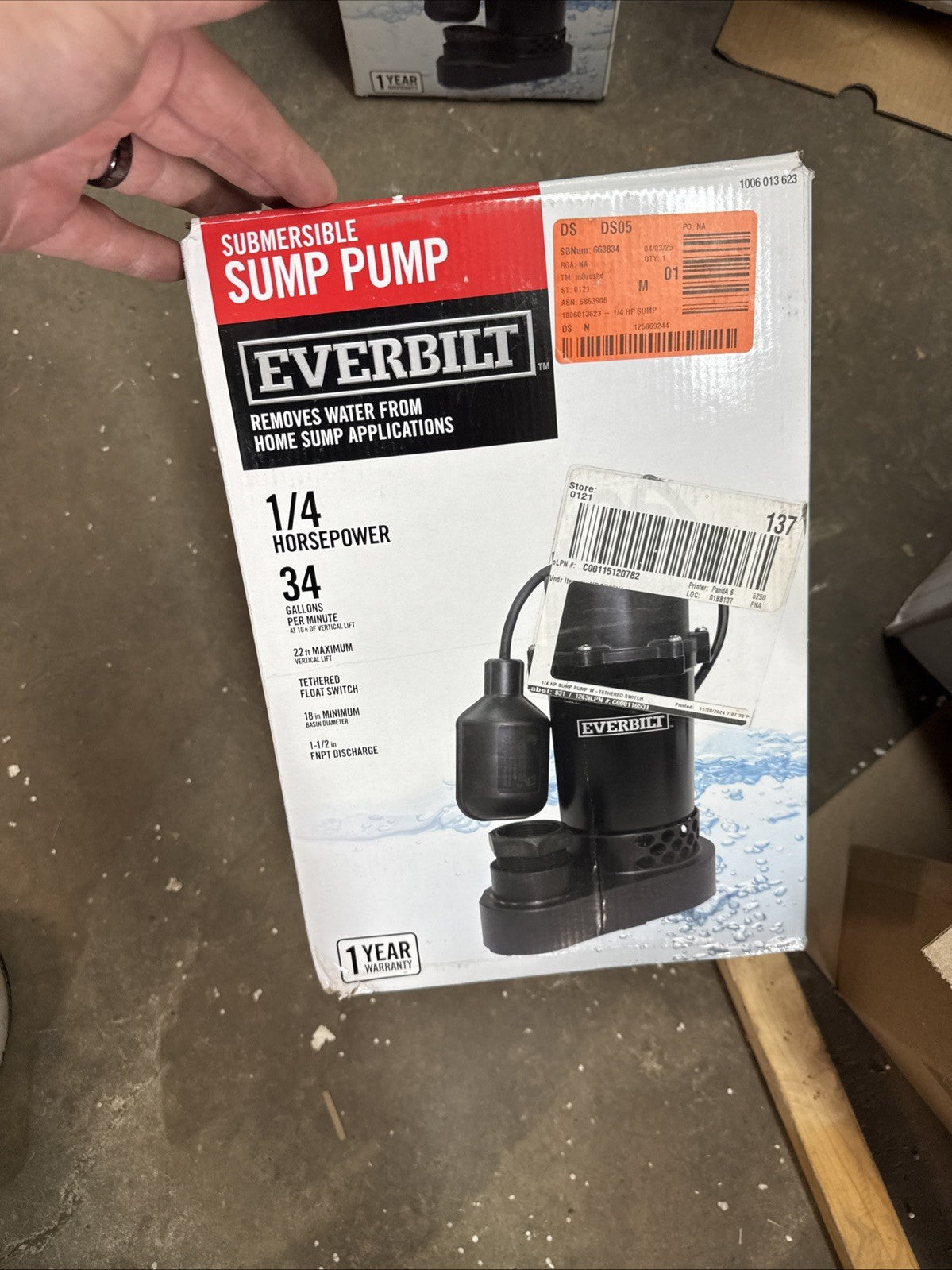 Everbilt 1/4 HP Aluminum Sump Pump w/ Tether Float Switch HDSP25W USED TESTED