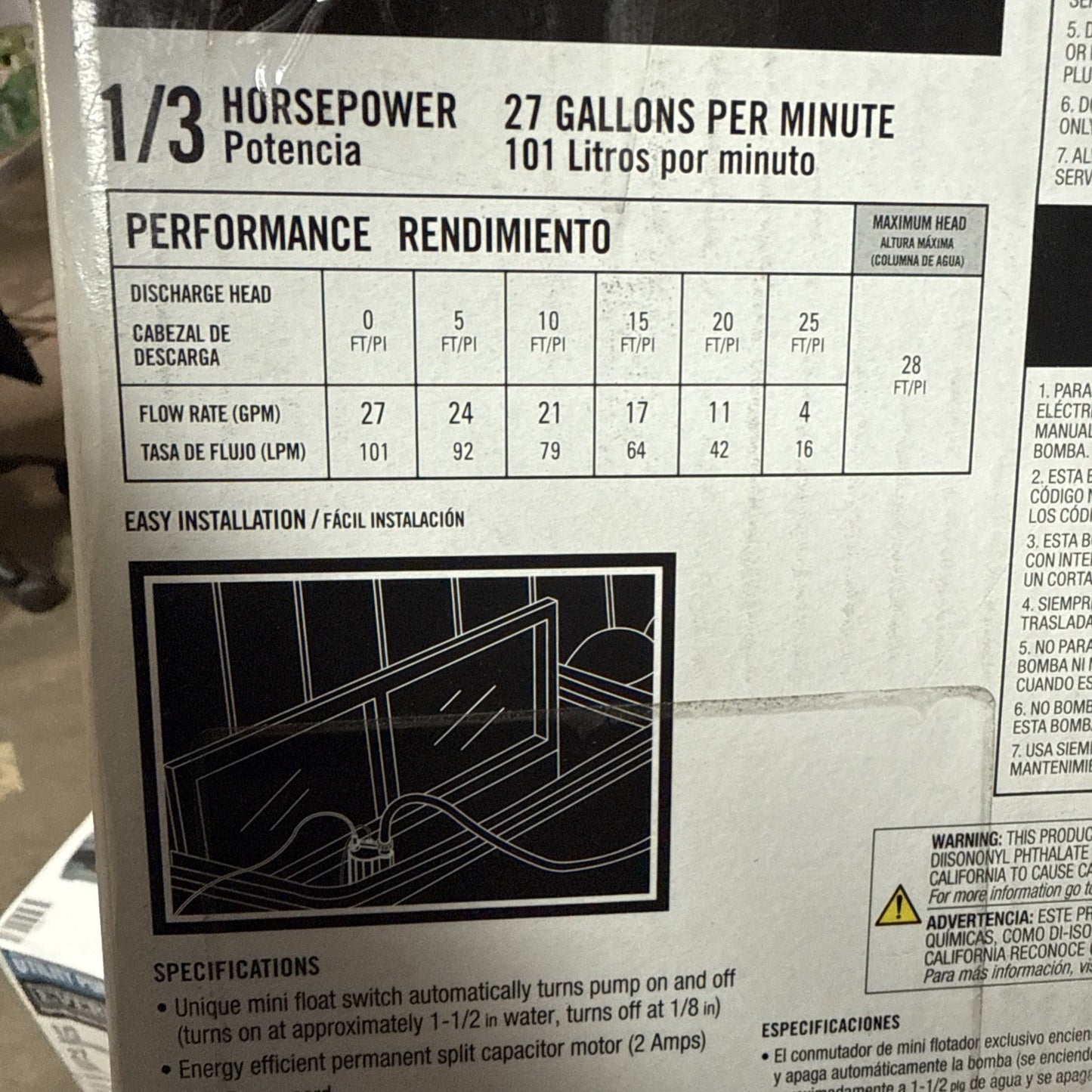 Everbilt HPEBAU33 1/3 HP Utility Pump Portable Water Removal Pump automatic off