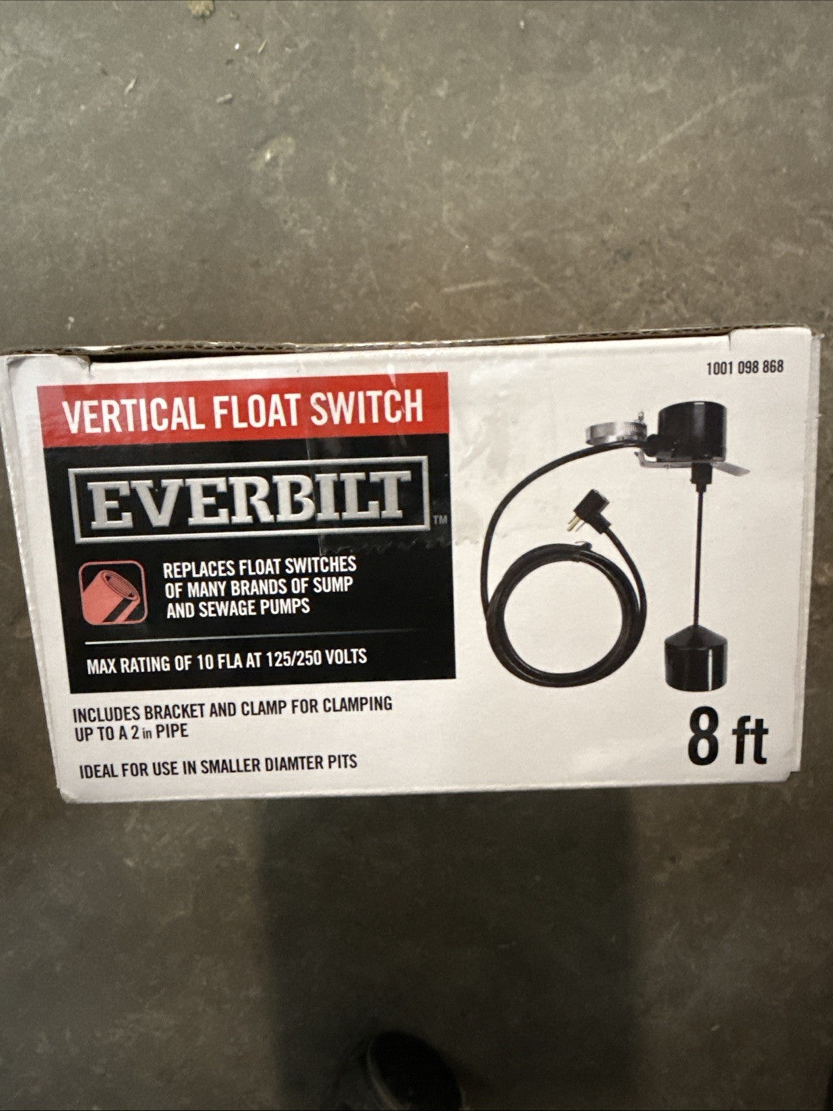 Everbilt 8 ft Vertical Float Switch for Sump Pumps. New in Box.
