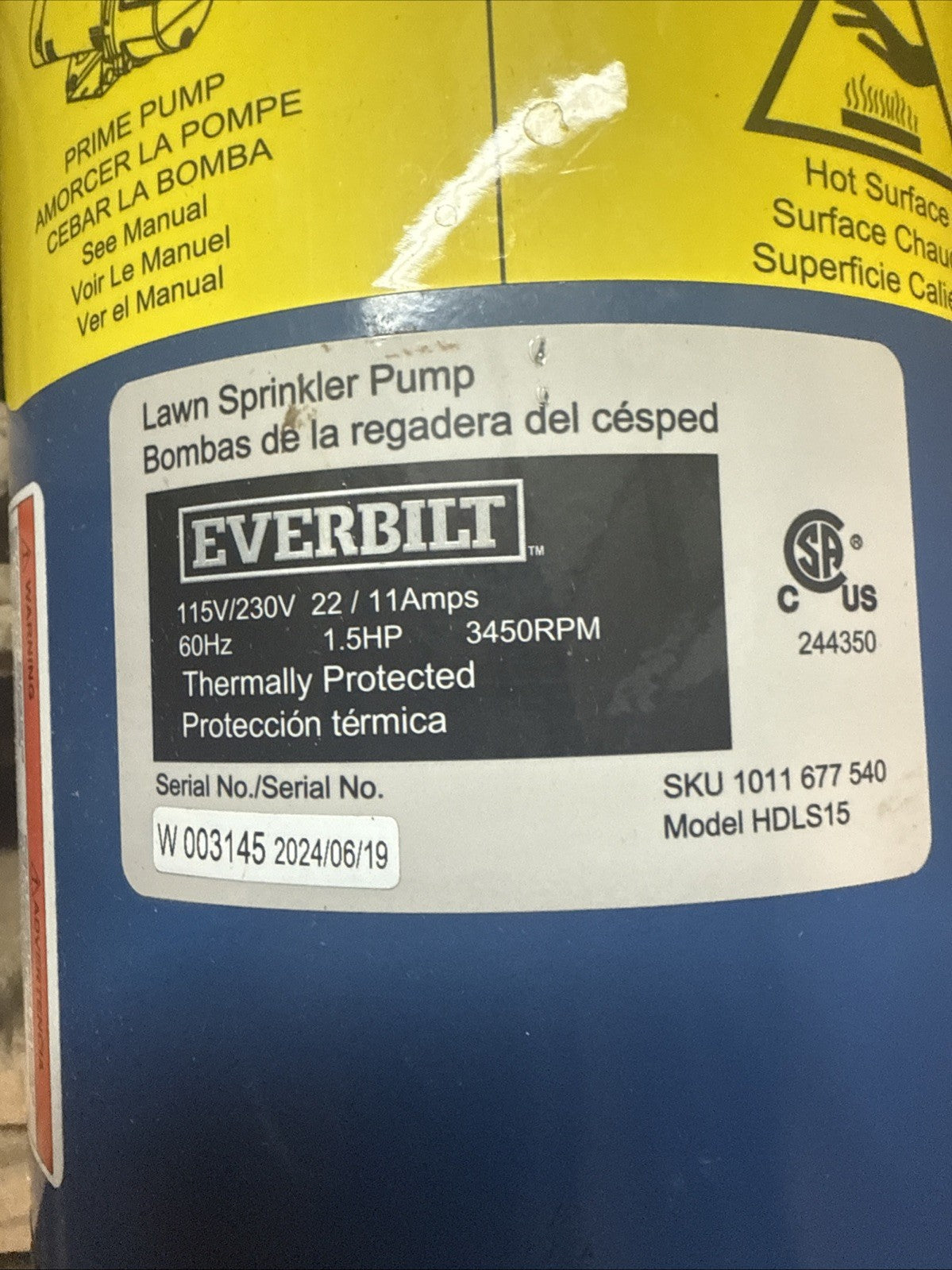 Everbilt 1-1/2 HP Cast Iron Lawn Irrigation Pump HDLS15 *Used Or For Parts*