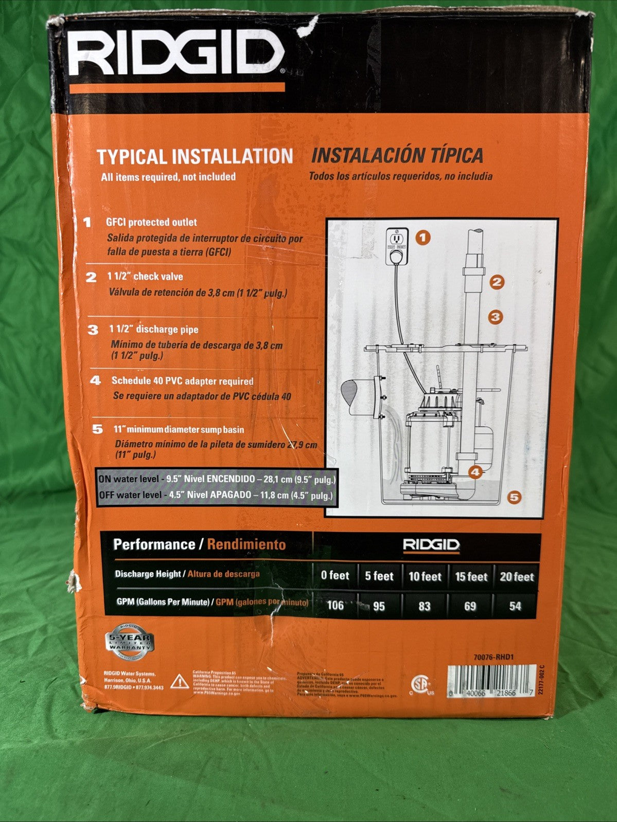 New RIDGID 1 HP Stainless Steel Dual Suction Sump Pump NEW OPEN BOX