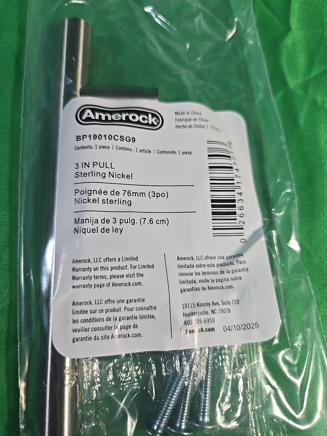 Lot of 10 Amerock Cabinet Drawer Pull Bars Sterling Nickel 3" BP19010CSG9