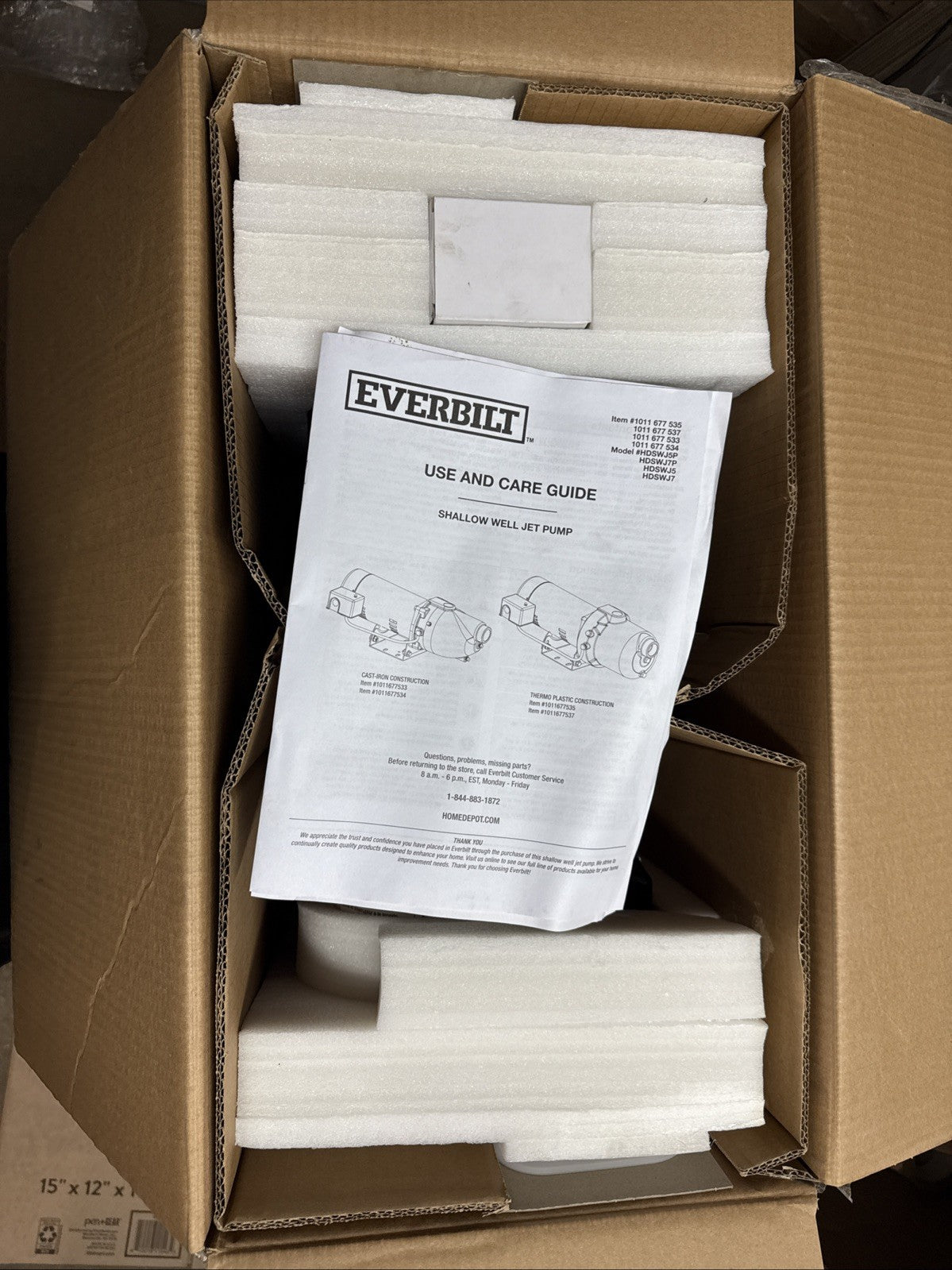 Everbilt 1/2 HP Shallow Well Jet Pump 1011677535 Used Works