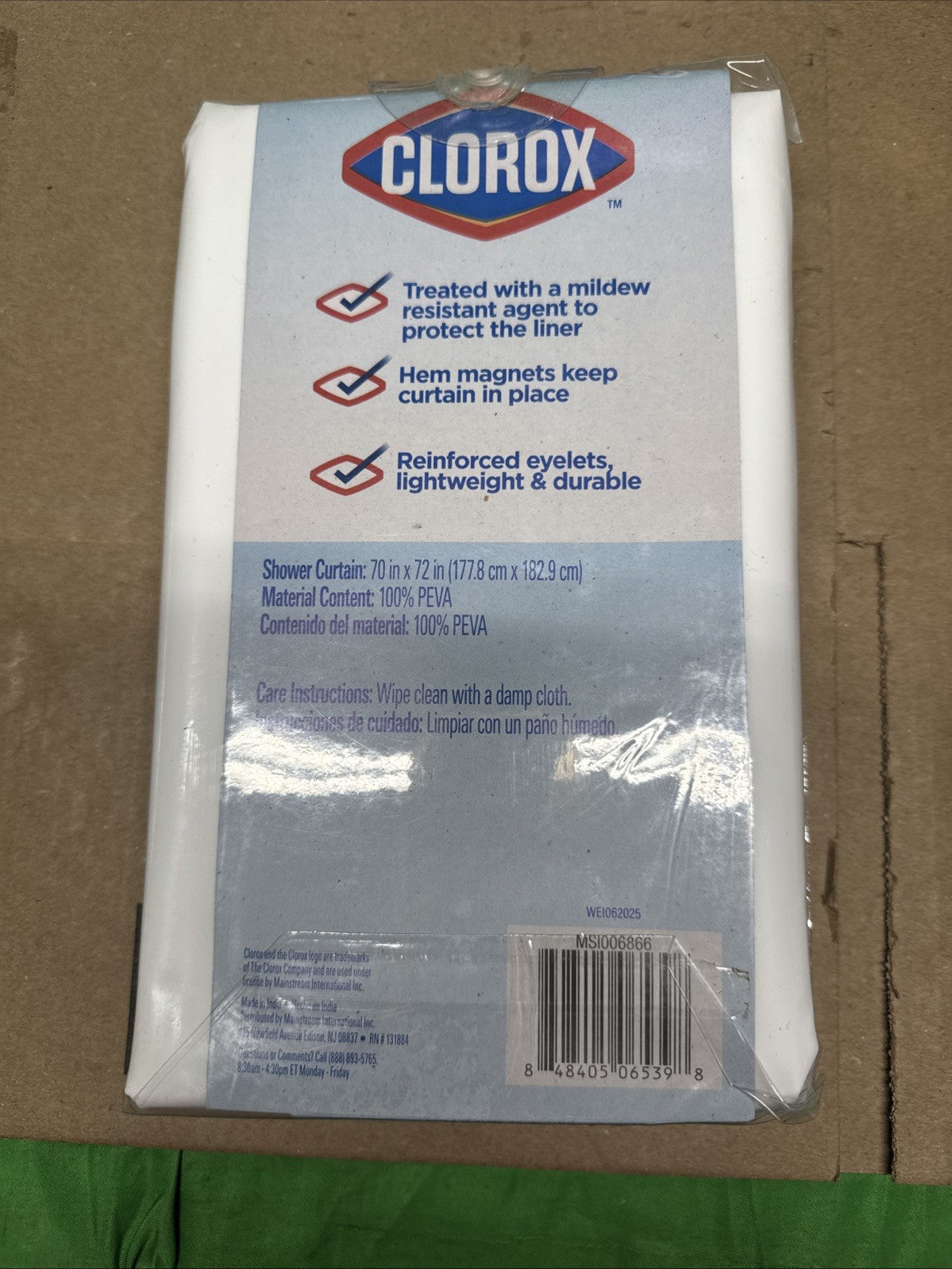 4G PEVA Shower Curtain Liner White 70" W x 72" L MSI006866. 8PACK