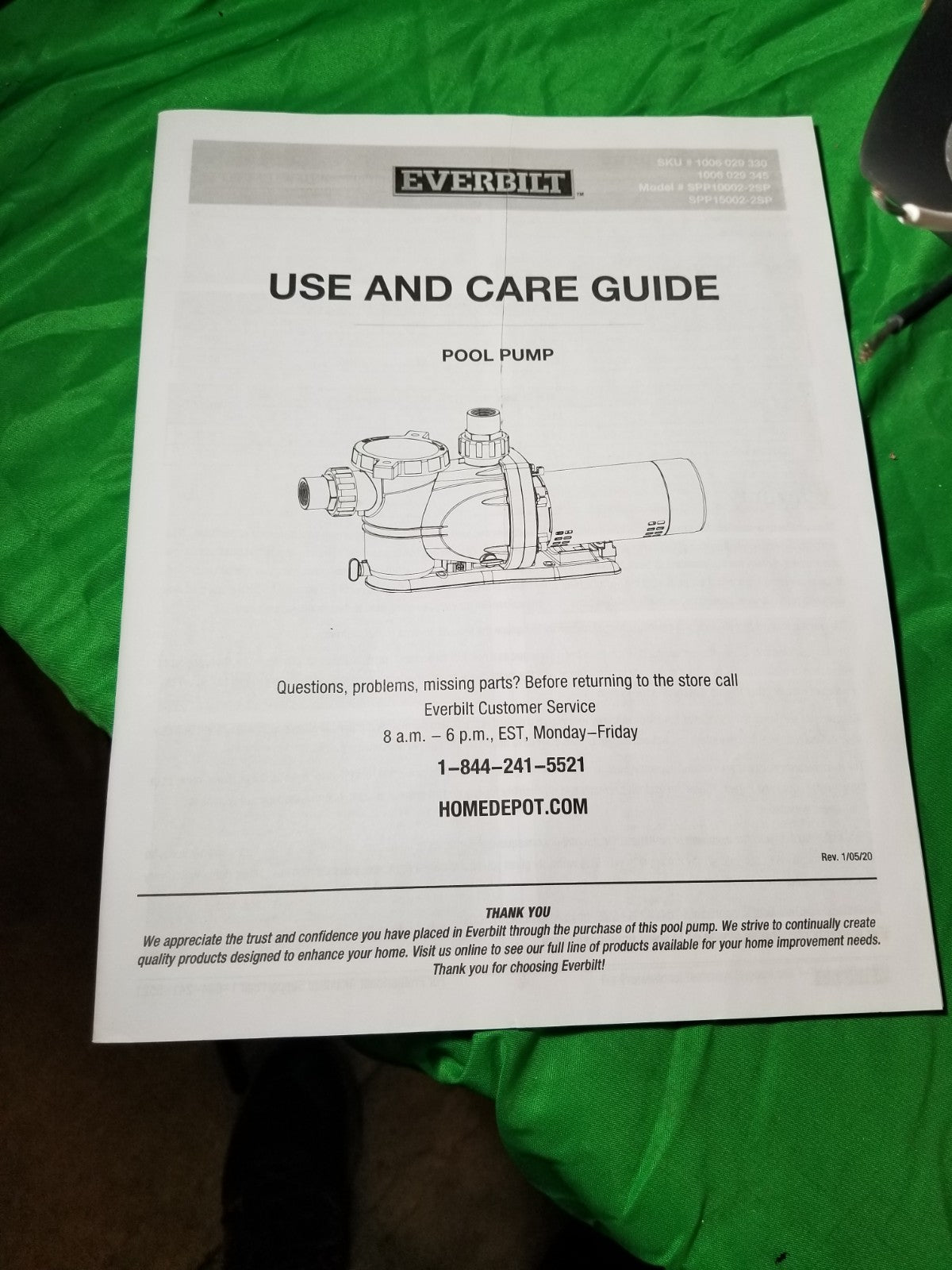 Everbilt Pool Pump Fan-Cooled Motor 1.5 HP 230V NEW OB Has Unions...