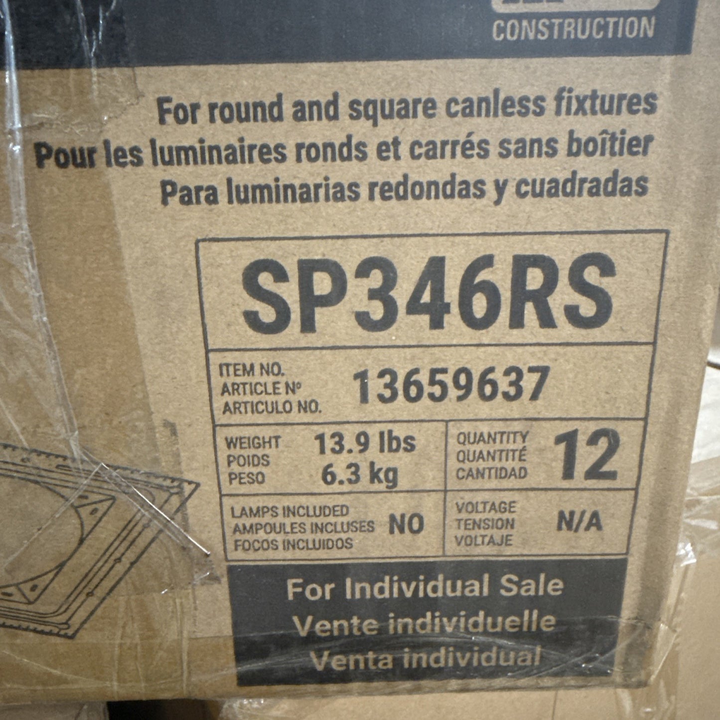 Halo Rough-in mounting smash plates for 3/4/6” Canless LEDs - SP346RS (12pk)