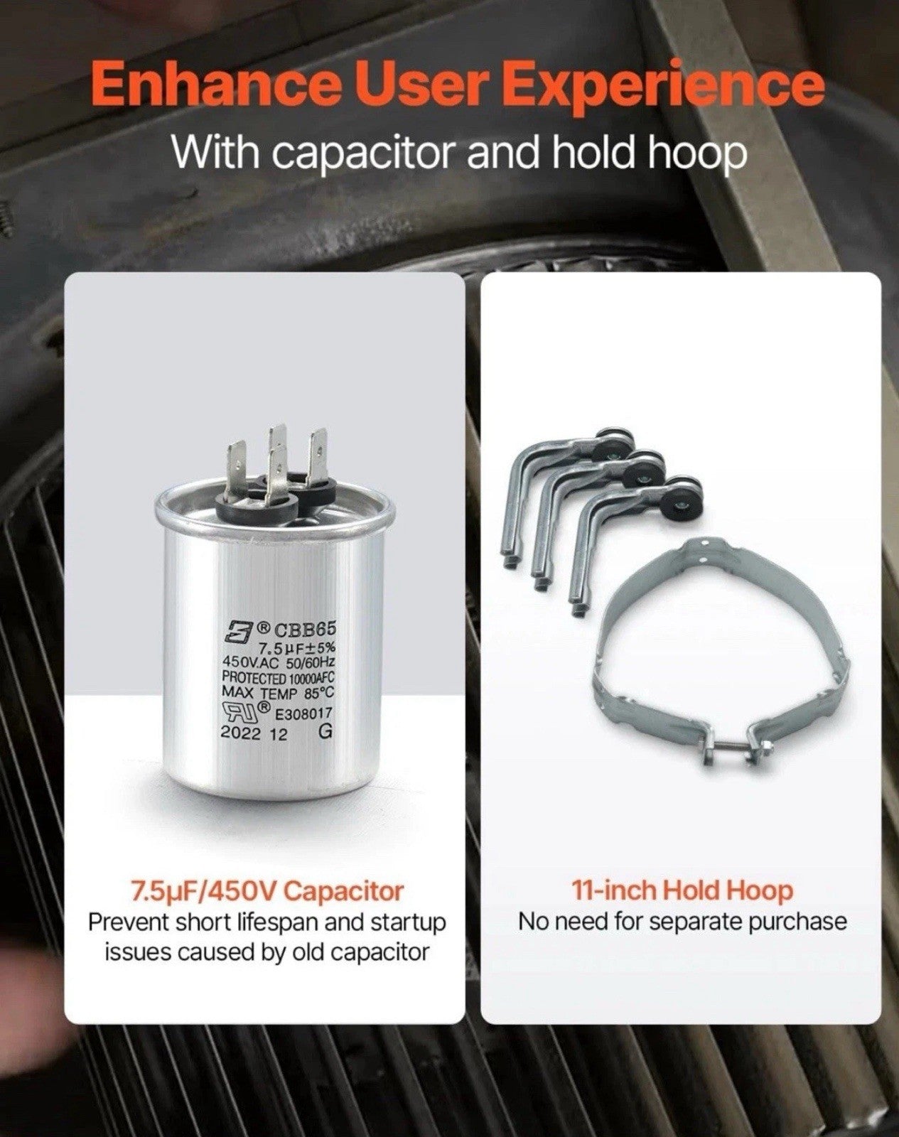 VEVOR 1/2HP Furnace Blower Motor 1075RPM 5-Speed 208/230V 2.7A W Capacitor Brakt