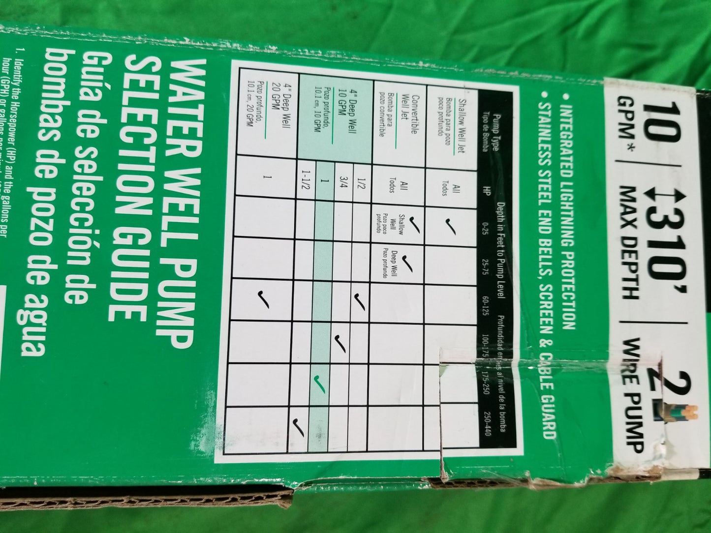 EVERBILT HDSUB10-102 Deep Well Pump 4” Submersible 1 HP 10 GPM 2 Wire 310’