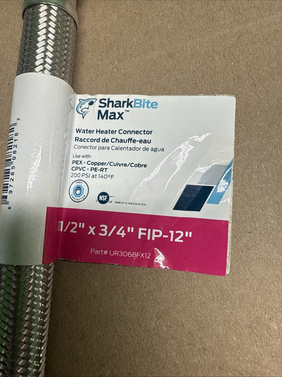 2 Sharkbite Water Heater Connector Braided Max Stainless 1/2" x 3/4" Fip x 12"