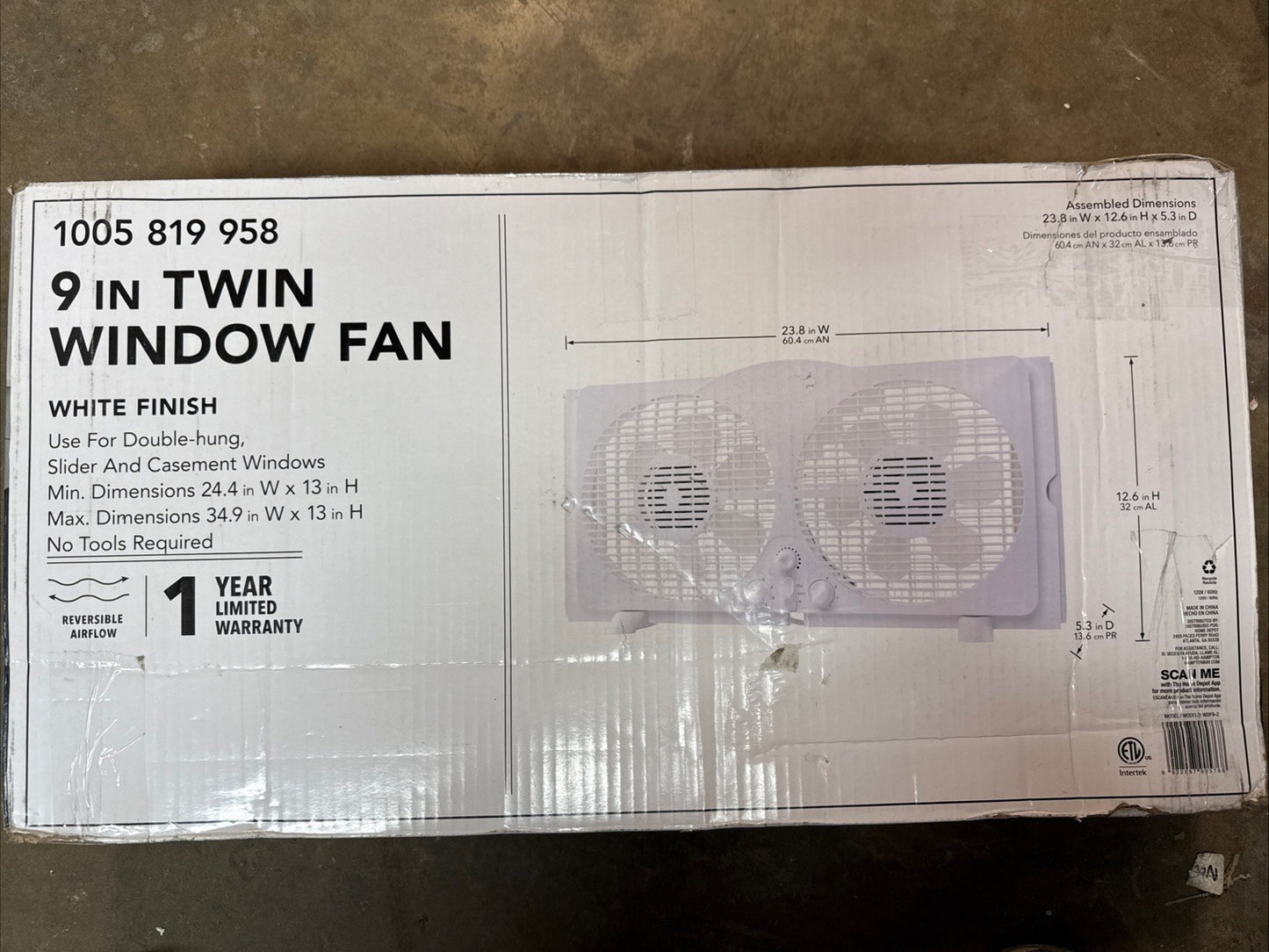 Window Fan Twin Reversible 9 in Adjustable Thermostat 3 Speed Quiet White