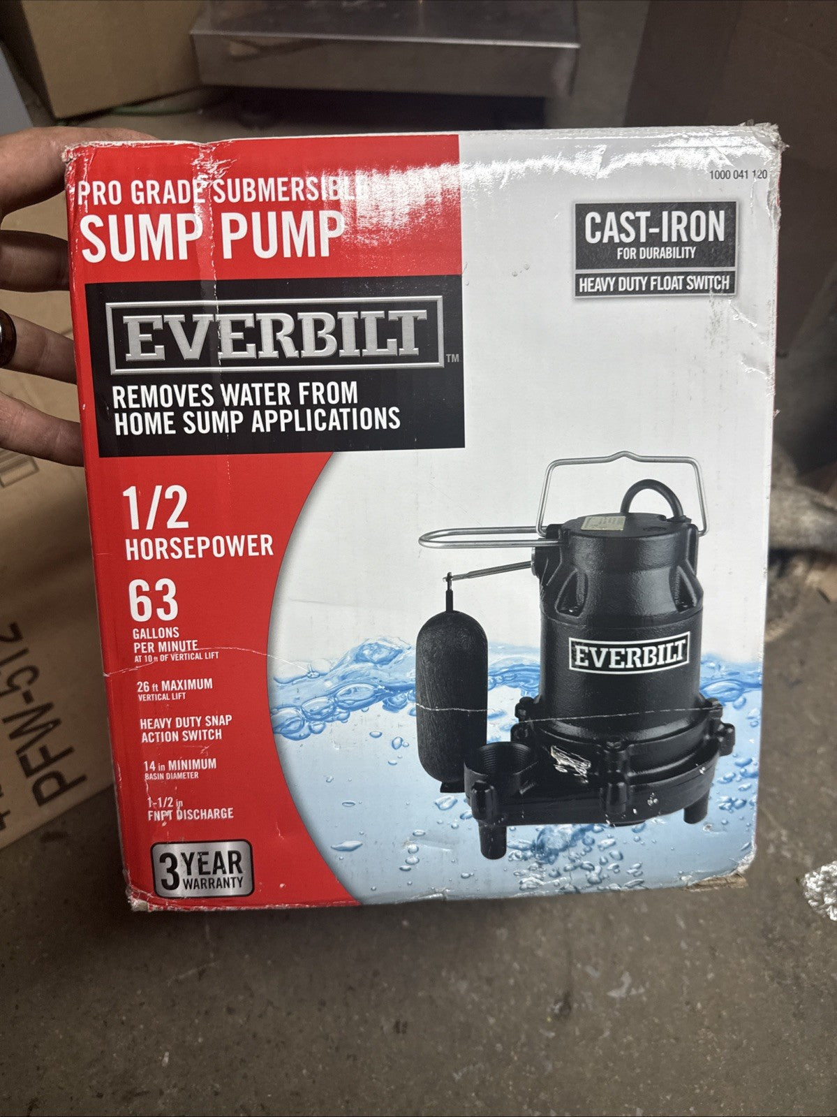 Everbilt 1/2 HP Cast Iron Sump Pump Model # HDS50 Used