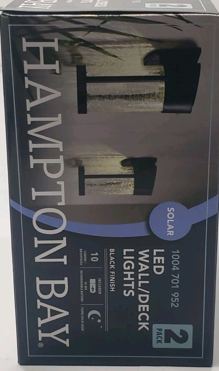 Hampton Bay Solar LED Wall/Deck Lights 1004 701 952 Black Finish 2-Pack