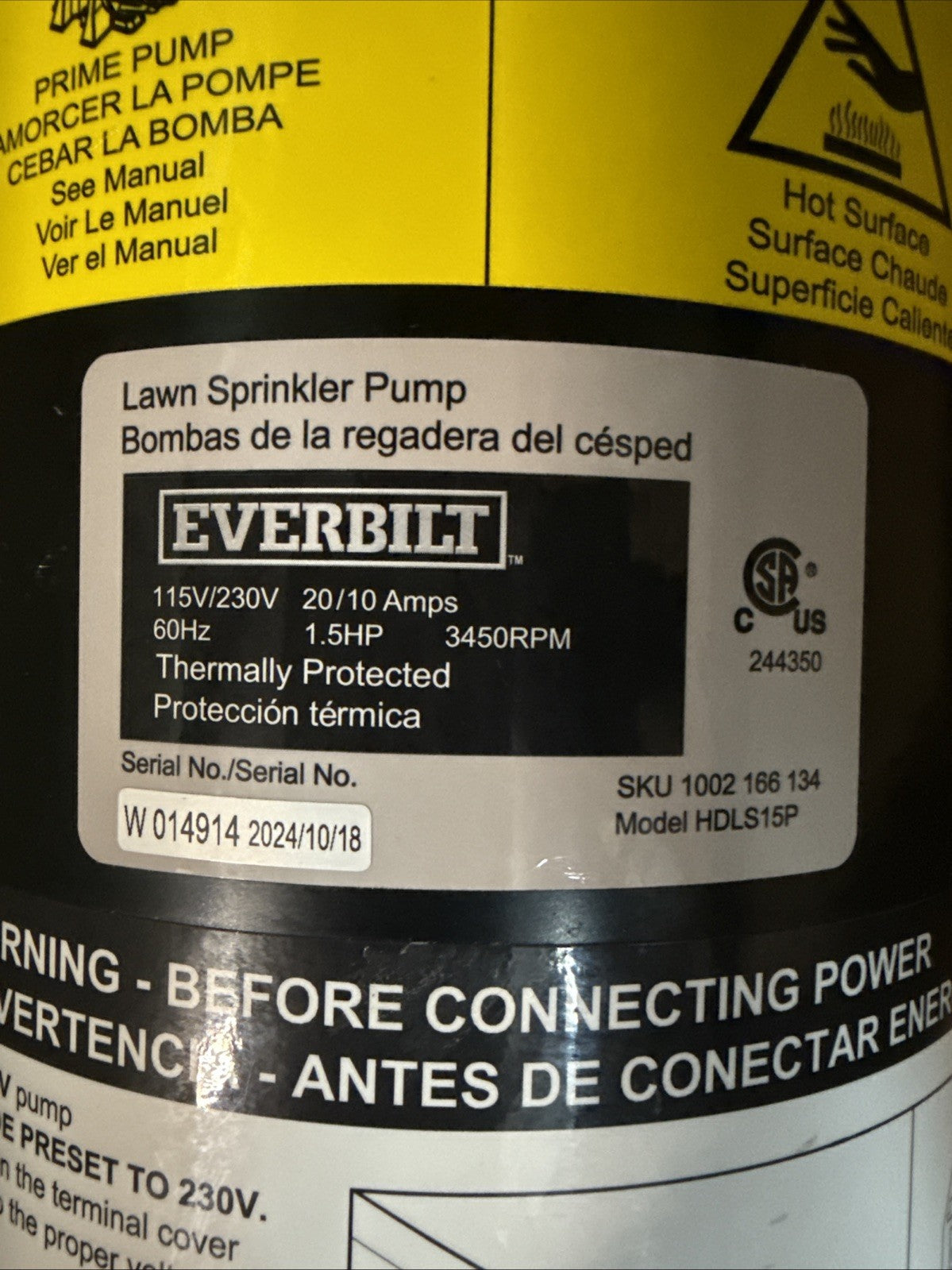 Everbilt Lawn Irrigation Pump Plastic 1.5HP HDLS15P NEW OPEN BOX