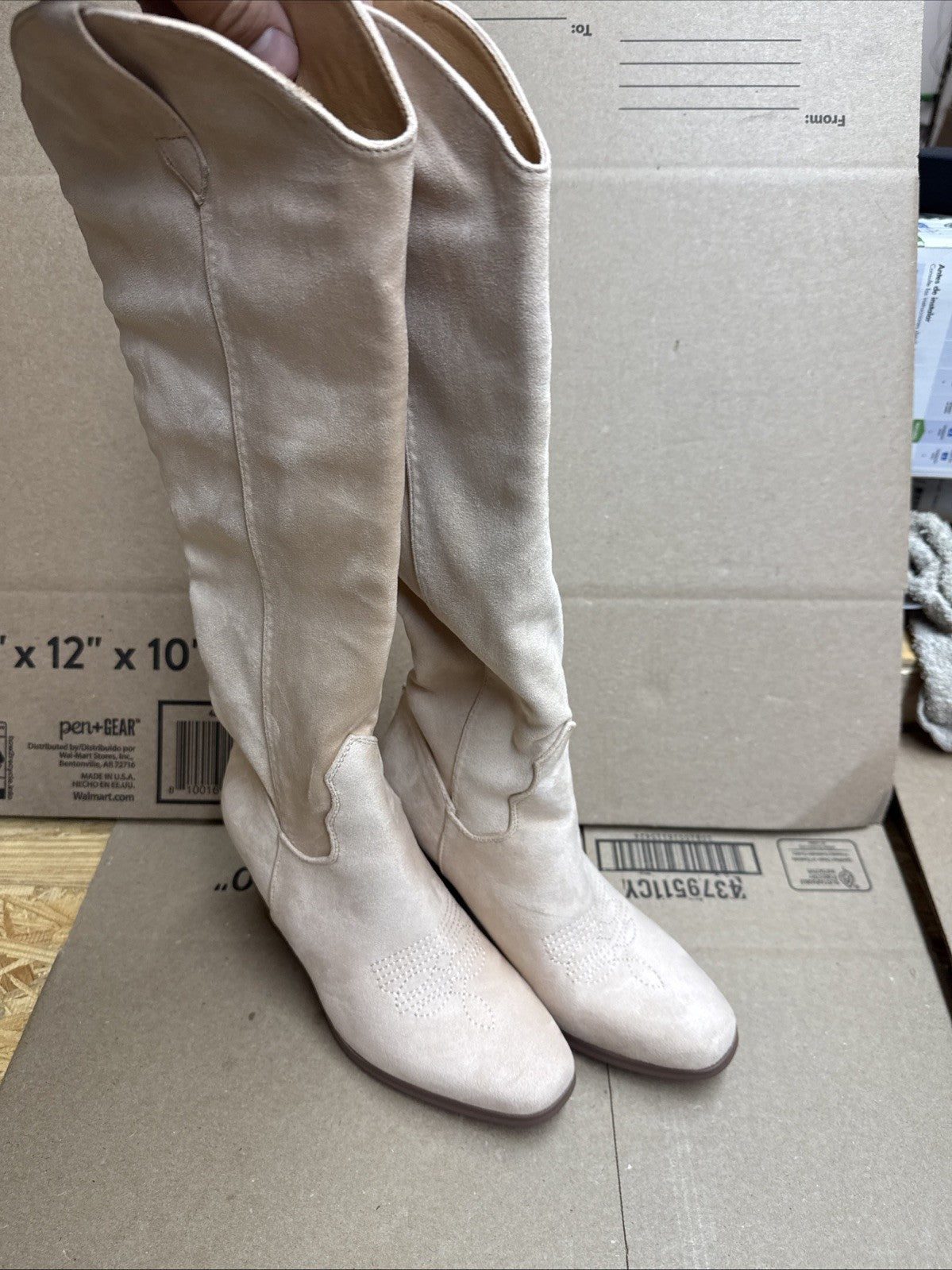 women’s size 5 1/2 light pink knee-high western boot 3 inch heel