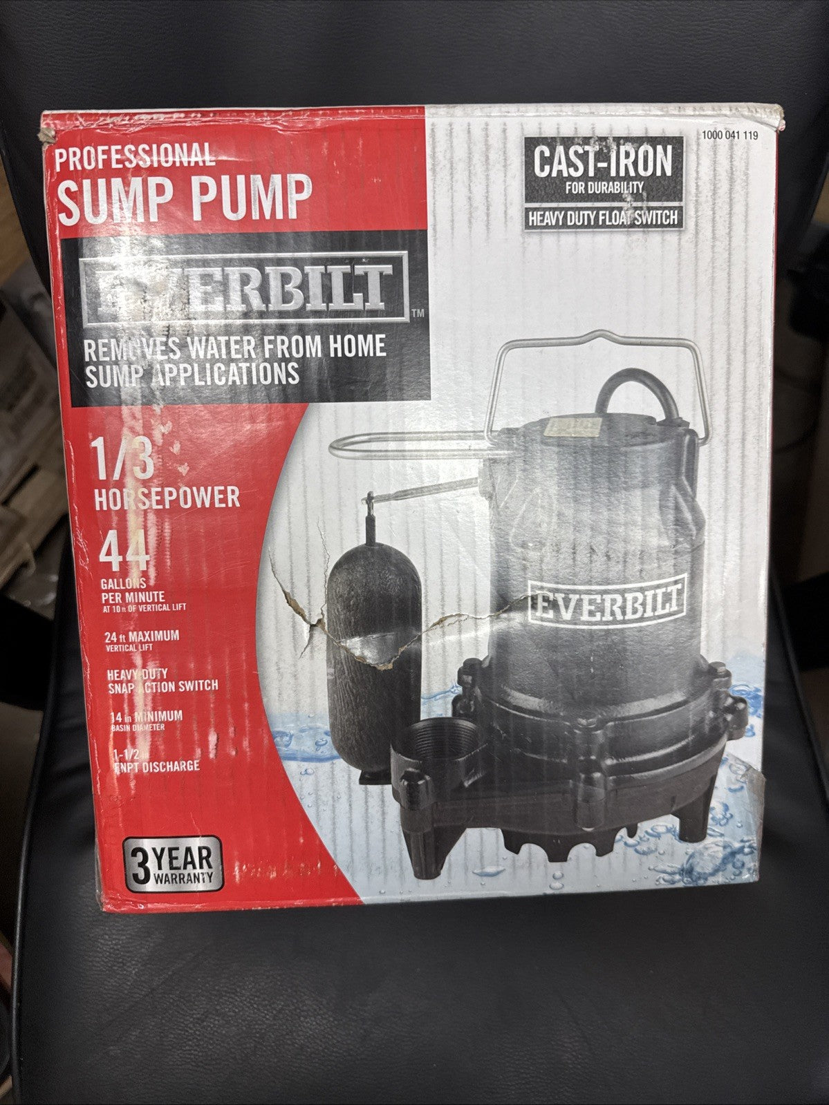 Everbilt HDS30 1/3 HP Cast Iron Submersible Sump Pump - Black