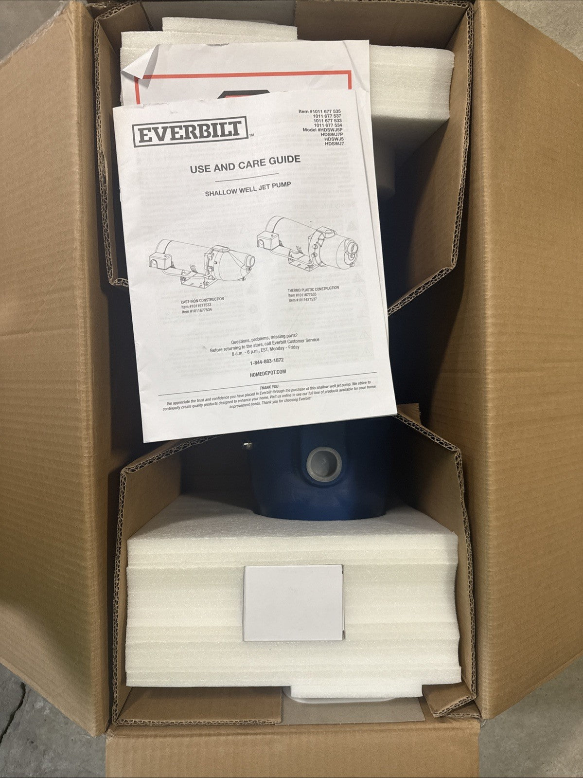 Brand New Everbilt 3/4 HP Cast Iron Shallow Well Jet Pump HDSWJ7