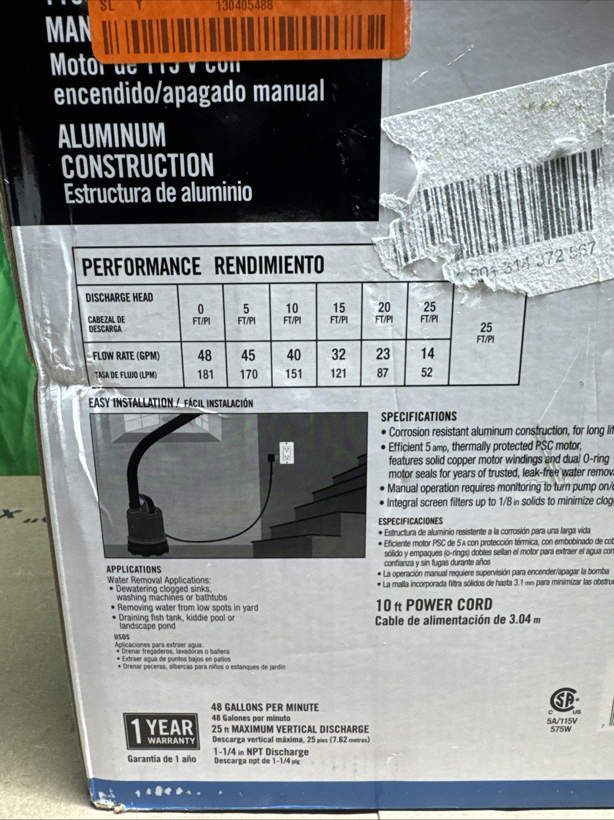 Everbilt 1/3 HP Submersible Aluminum Utility Pump.