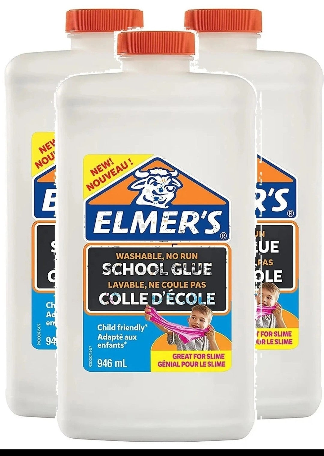 Elmer's Liquid School Glue, White, Washable, 946 ml (3 Count) Great for Slime