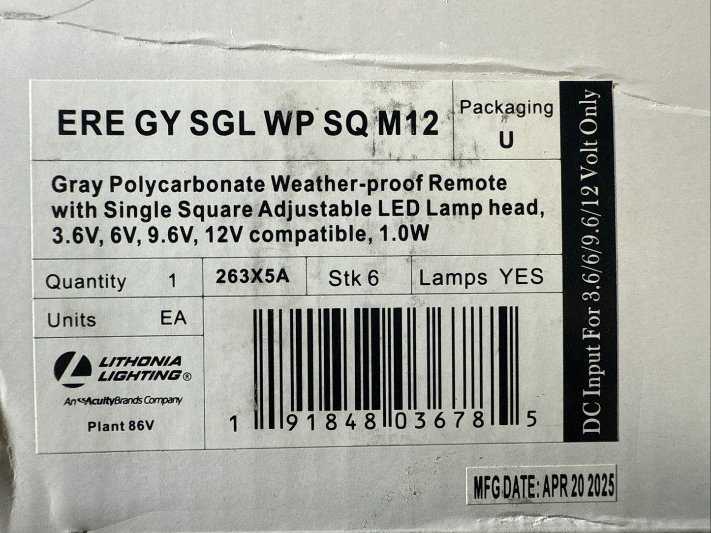 Lithonia Single Head LED Emergency Light ERE GY SGL WP SQ M12, Gray, 3.6-12V