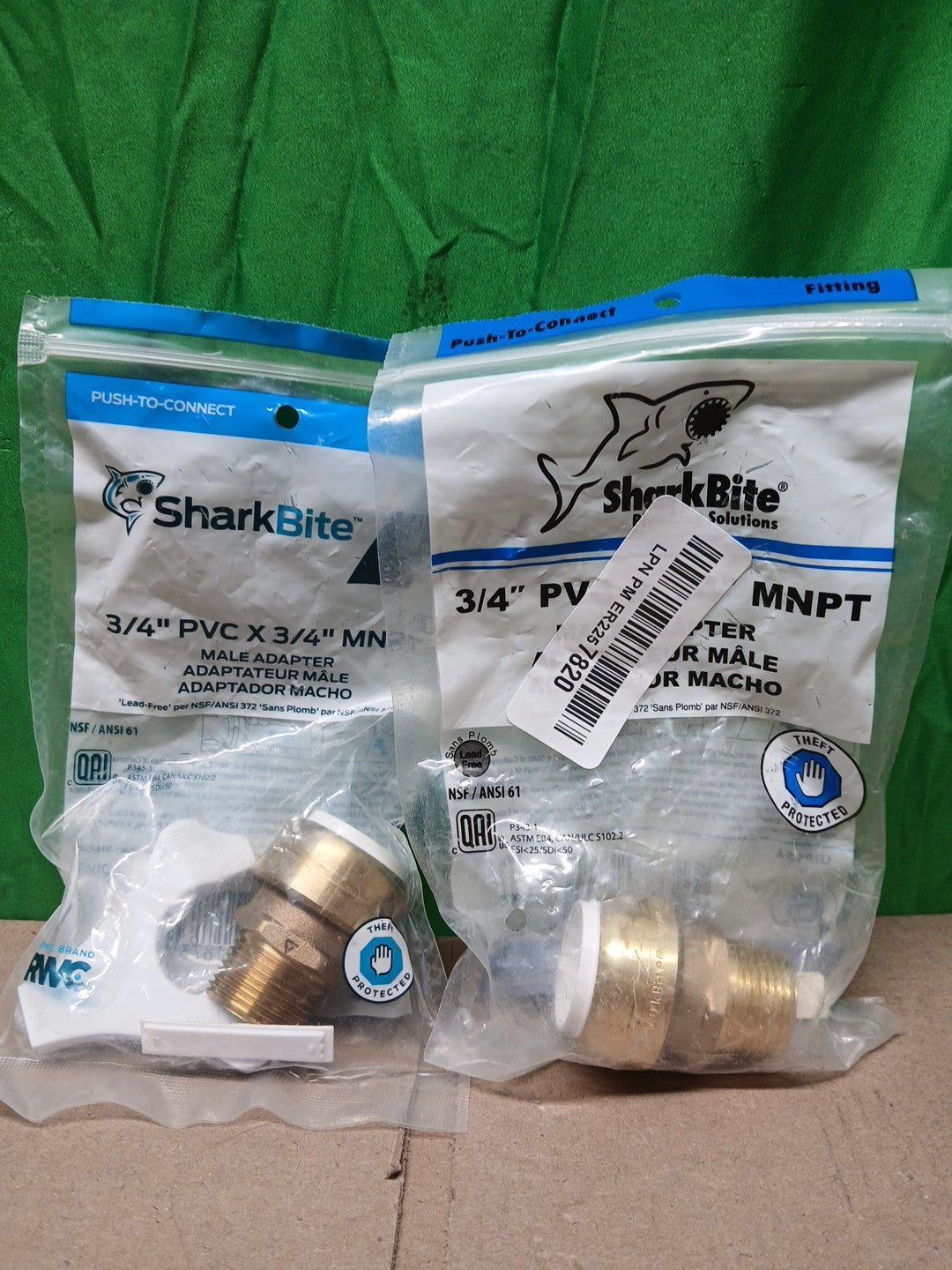 2pck SHARKBITE MALE ADAPTER 3/4" PVC X 3/4" MNPT PUSH-TO-CONNECT BRASS FITTING