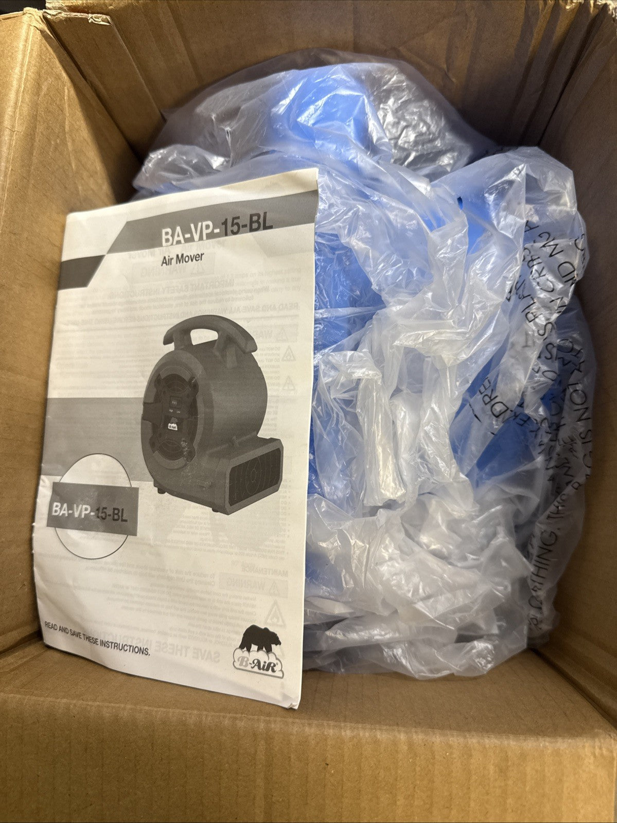 B-Air 1/8 HP Air Mover Carpet Dryer Floor Blower Fan for Home Use in Blue.