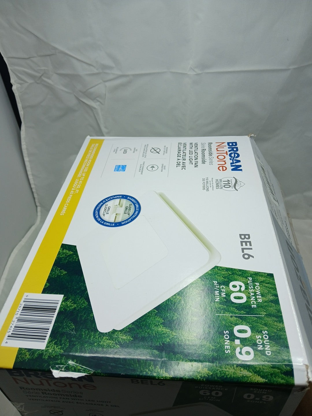 Broan-NuTone BEL6 Bathroom Exhaust Fan w/LED Light, 60 CFM, 0.9 Sones, White OB