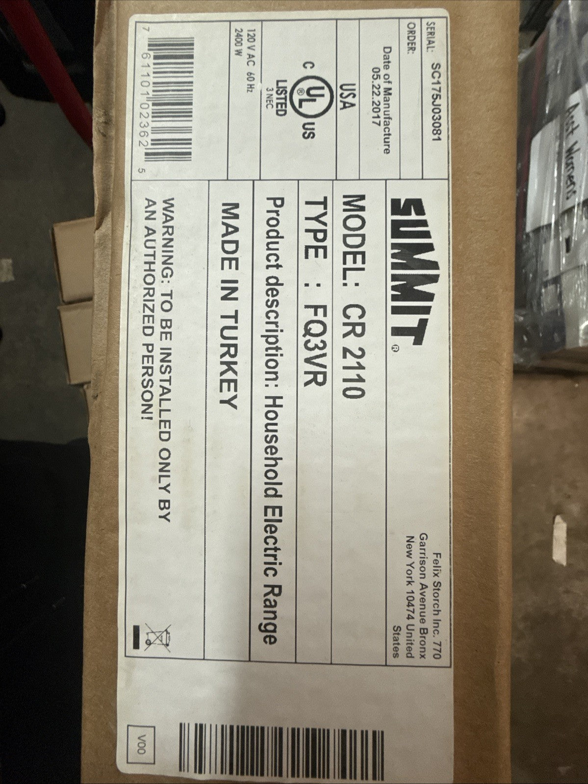 Summit CR2110 Electric 2 Burner Ceramic Cooktop