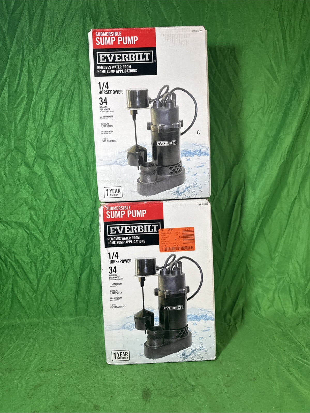 Everbilt 1/4 HP Aluminum Submersible Sump Pump Vertical Switch New Open Box