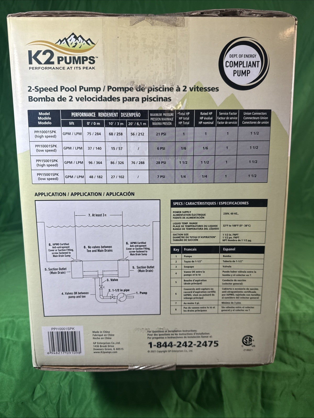 K2 Pumps Pool Pump 1 Hp Self Priming Two Speed 230 Volt Doe Compliant