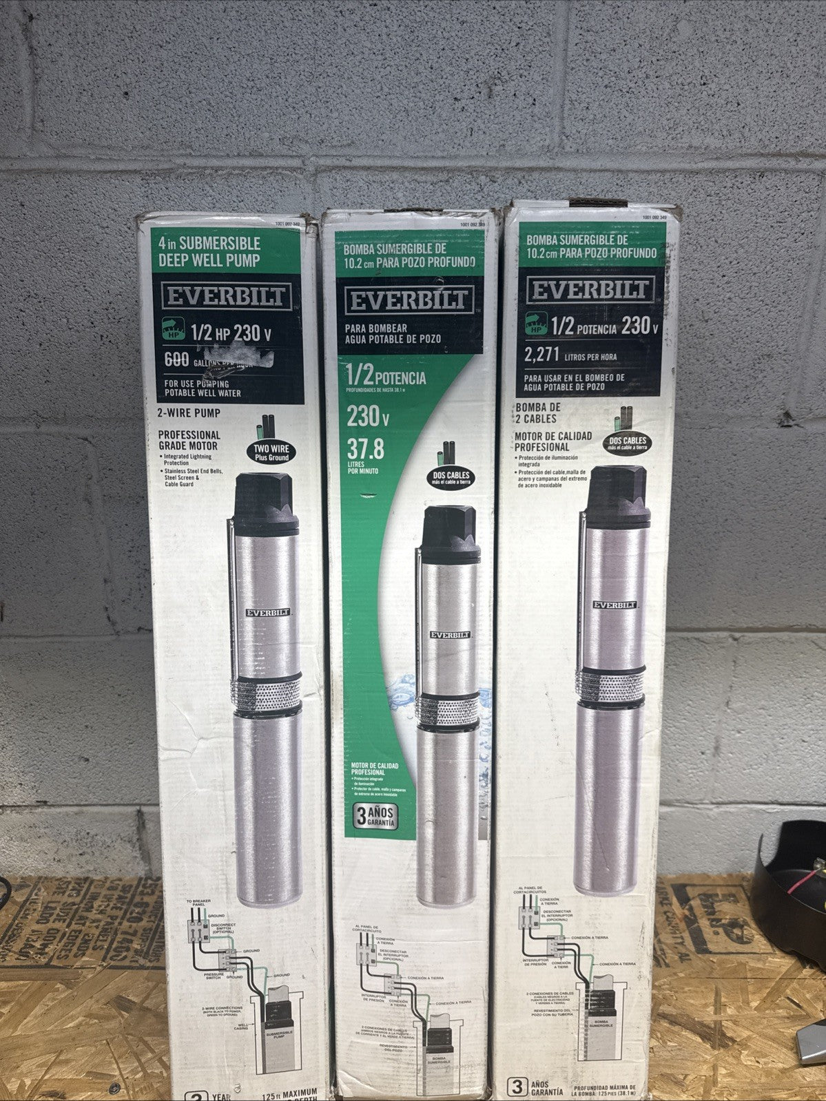 Everbilt 1/2 HP Submersible 2-Wire Motor 10 GPM Deep Well Potable Water Pump...