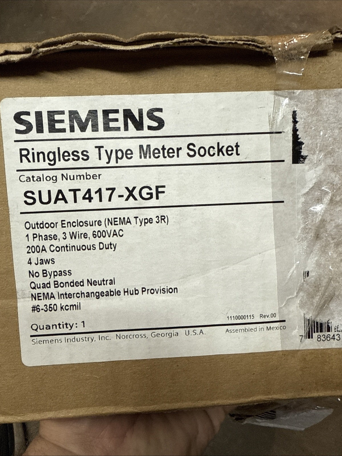 Siemens Ringless Meter Socket 200 AMP SUAT417‑XGF
