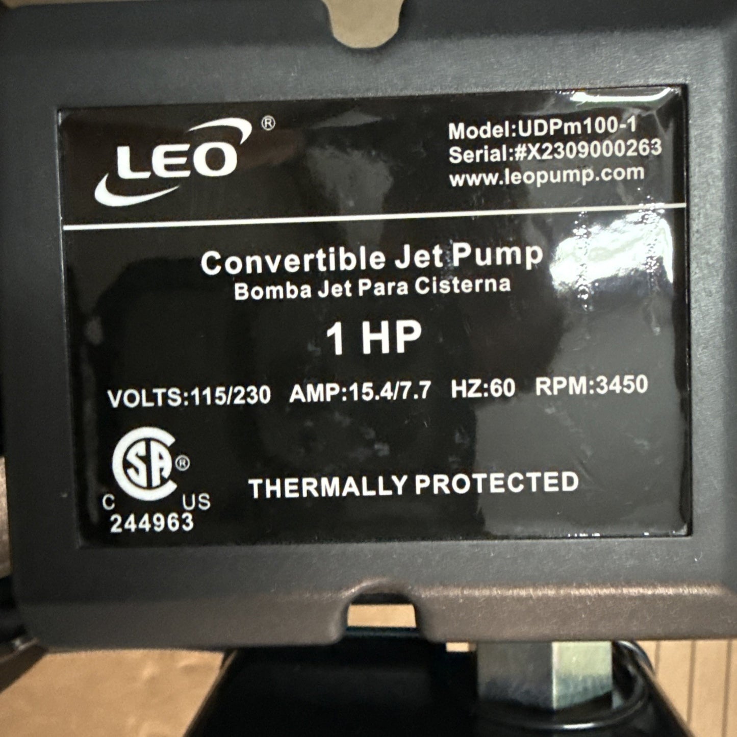 Leo Pump Convertible Well Pump 1 HP : Dual Voltage Motor, Thermal Protection