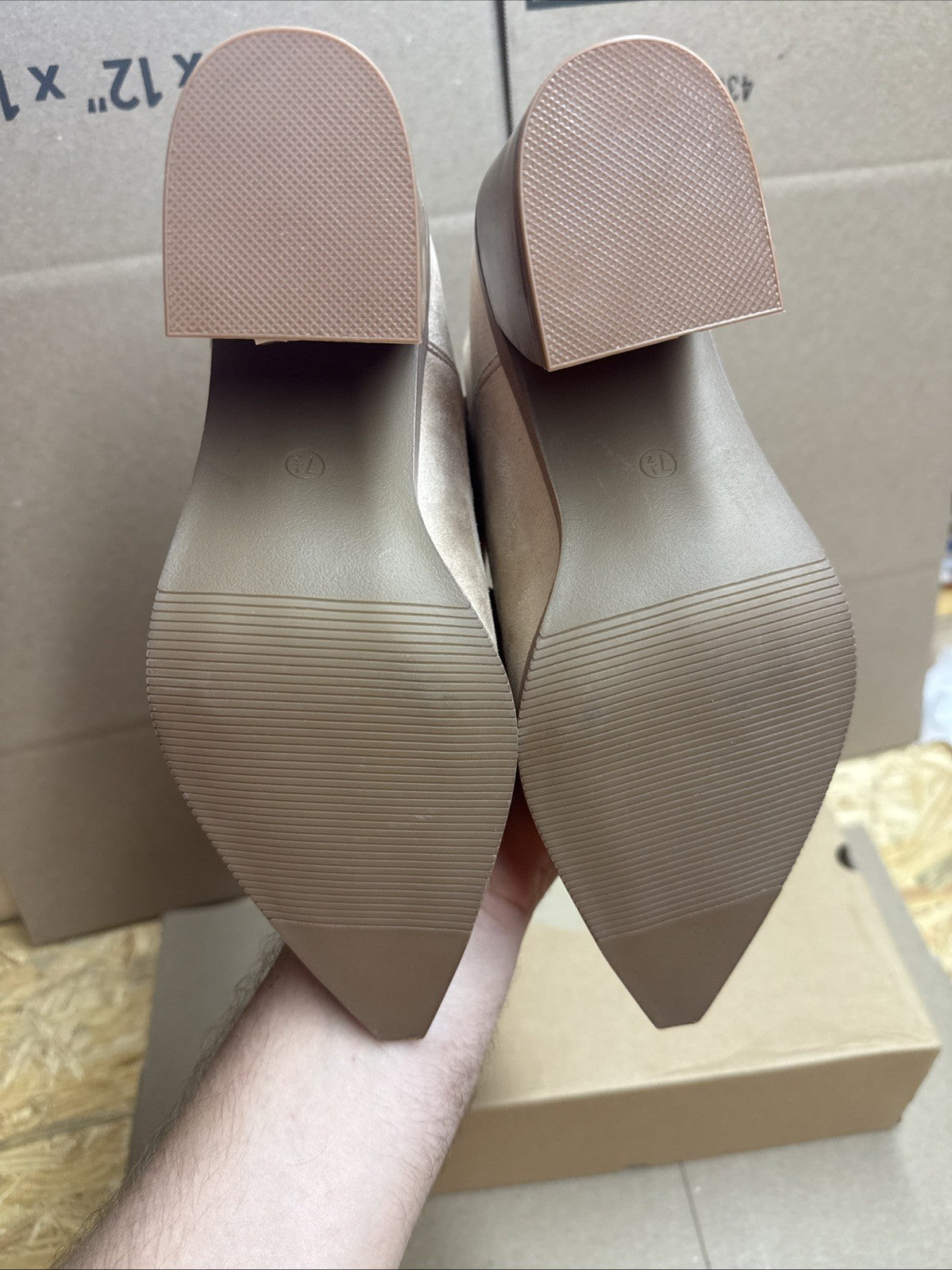 Kathemoi Women’s 7.5 slip on ankle boots cutout pointed toe chunky heel booties