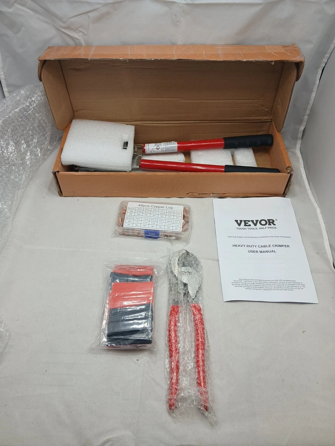 Battery Cable Lug Crimping Tool, 10-1/0AWG with Cable Cutter and 48-Pcs Copper R