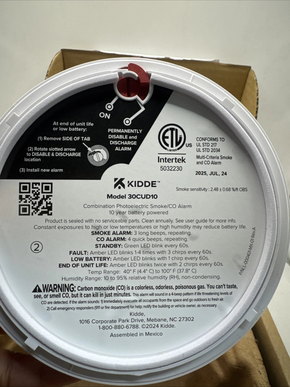 Kidde Smoke & CO Detector, 10-Year Battery, LED Warning Indicators 30CUD10!