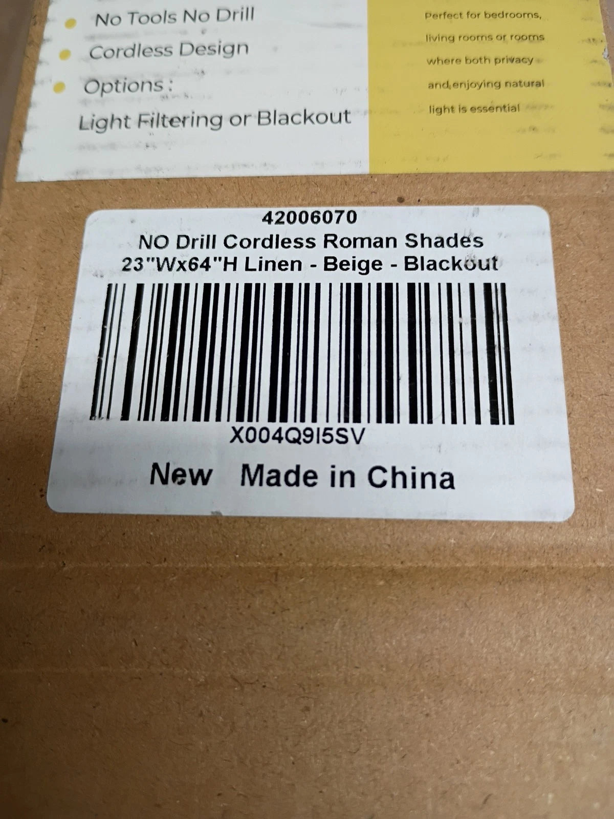 No Drill Cordless Blackout Roman Shades