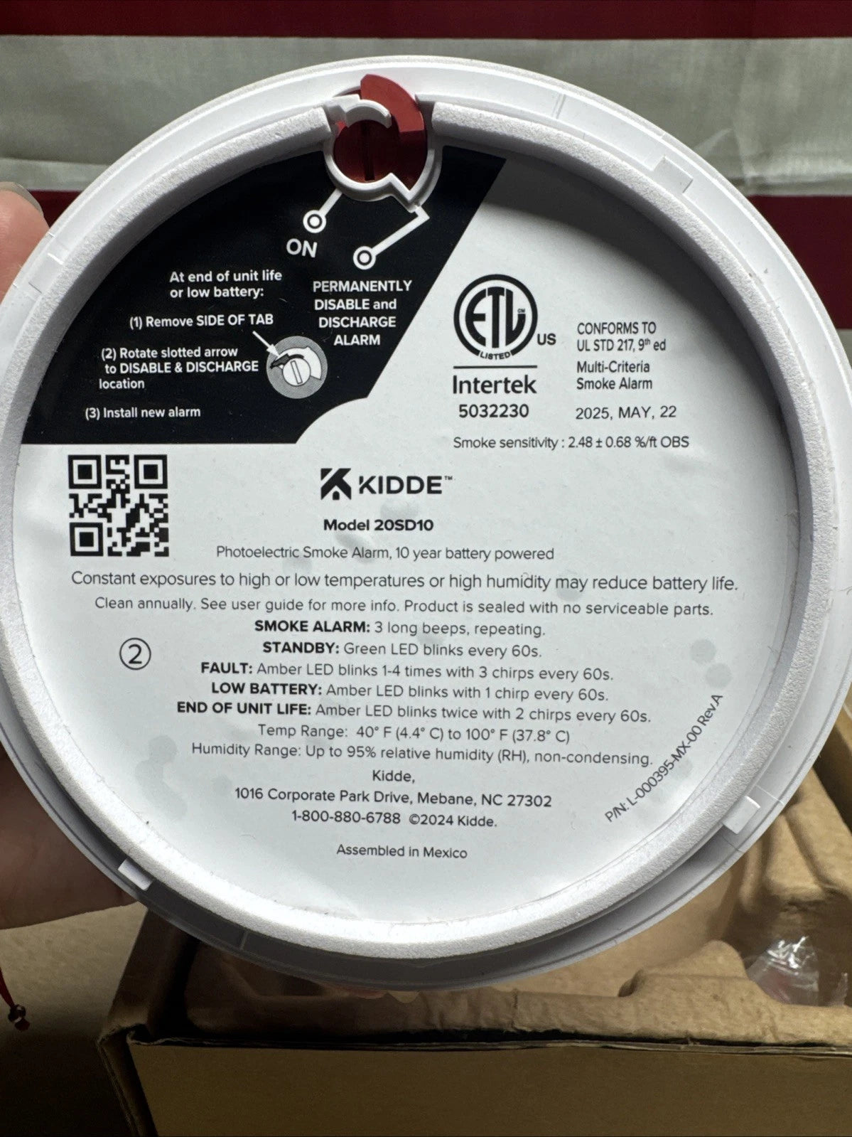 Kidde Smoke Detector 10 Year Battery Powered LED Warning Light Indicators 20SD10