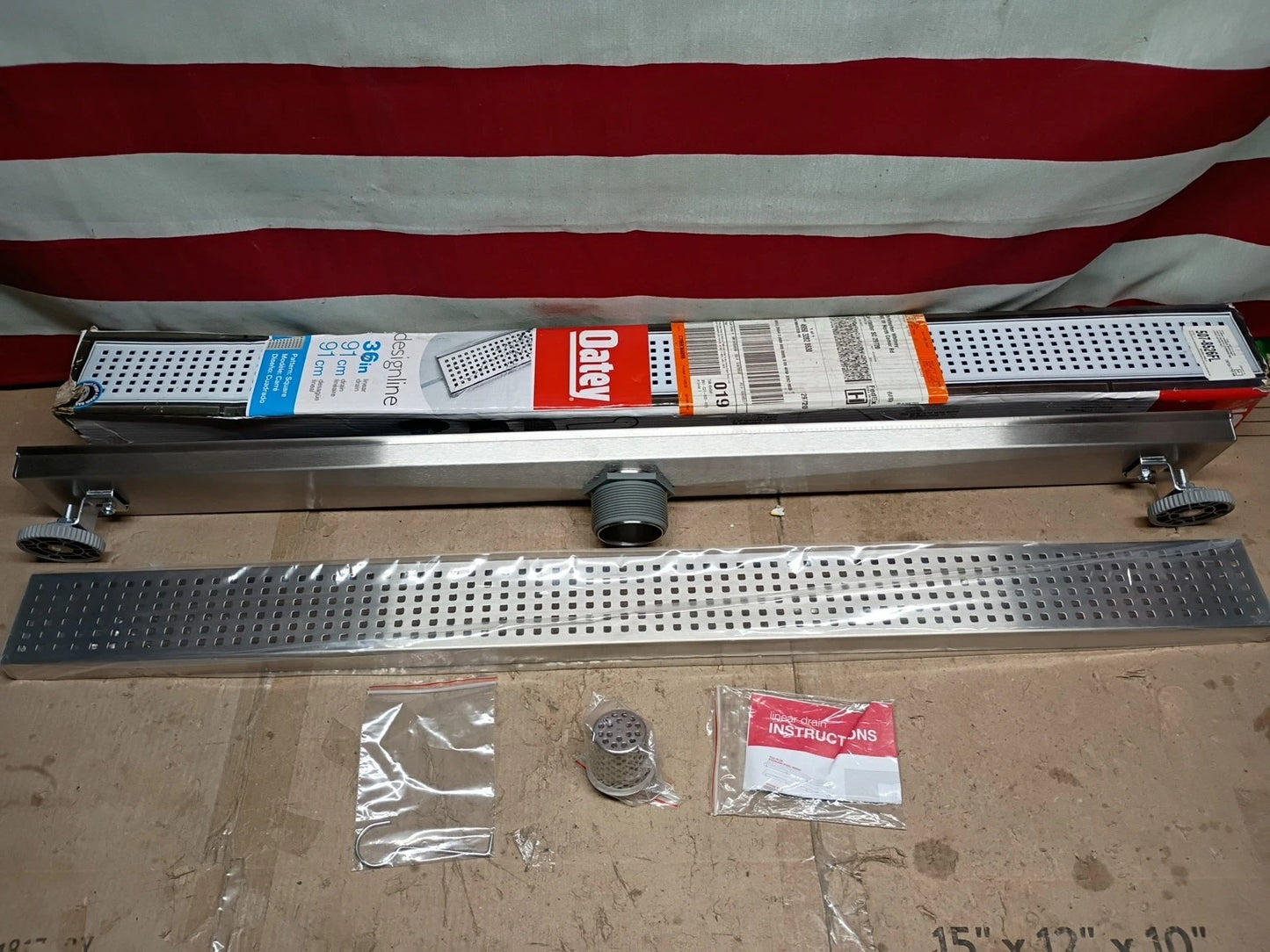 Oatey DLS2360R-d-04 Designline 36" Stainless Steel Shower Drain Square Cover, OB